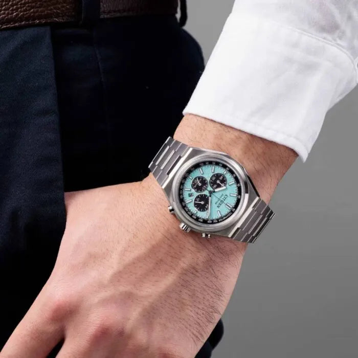 Citizen Zenshin Chronograph Eco-Drive CA4610-85M Blue Dial 42.5mm Titanium Men's Watch