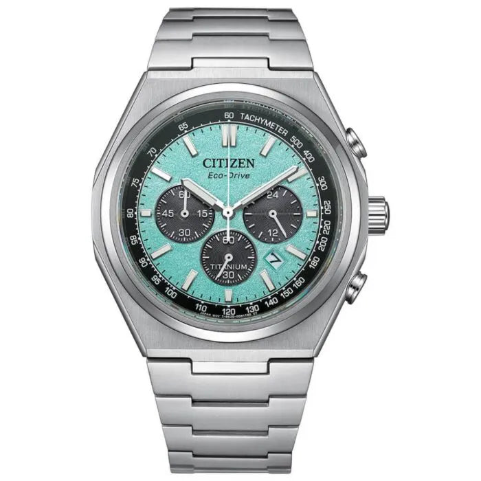 Citizen Zenshin Chronograph Eco-Drive CA4610-85M Blue Dial 42.5mm Titanium Men's Watch