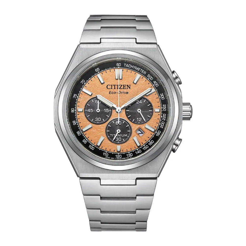 Citizen Zenshin Chronograph Eco-Drive CA4610-85Z Salmon Dial 42.5mm Titanium Men's Watch