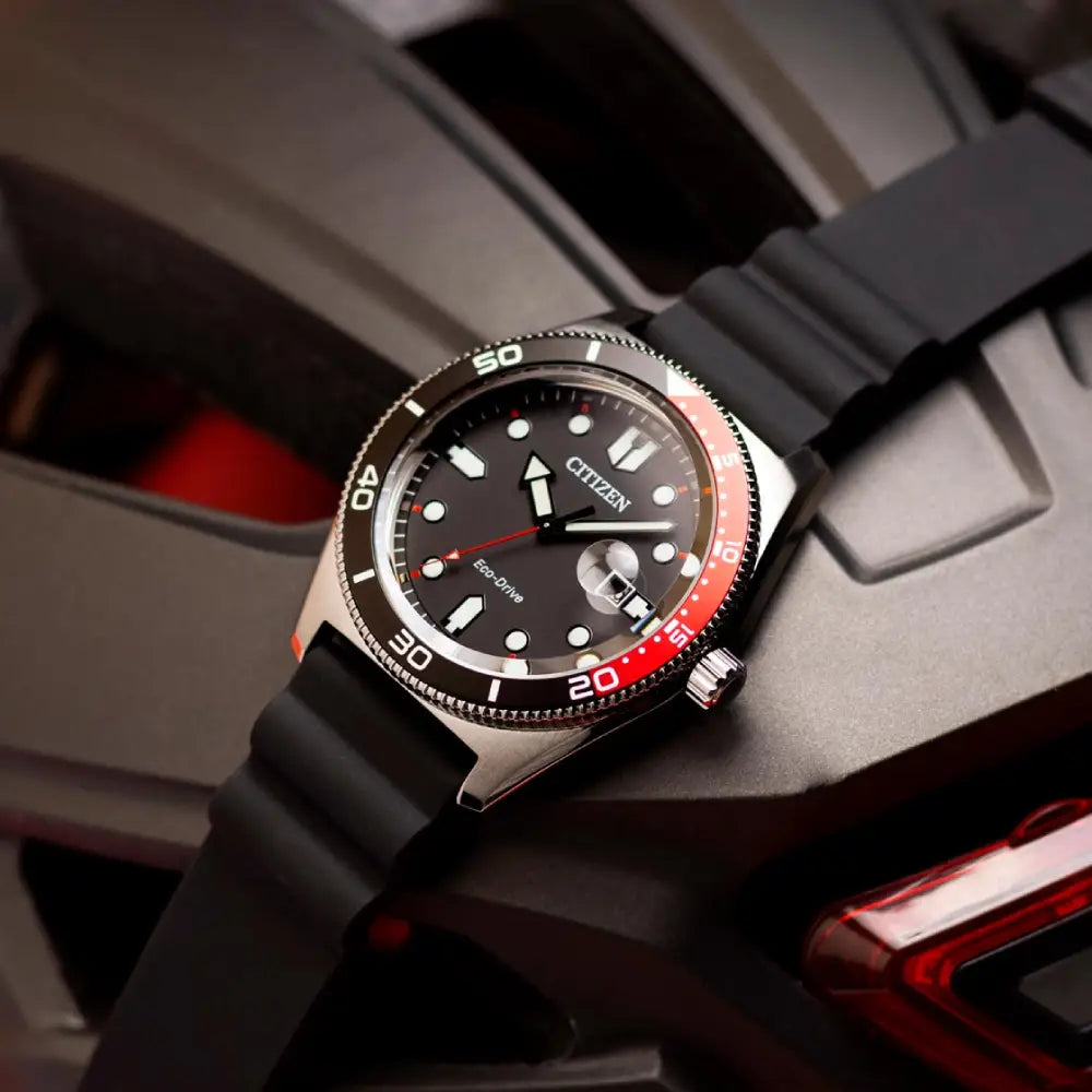 Citizen Eco-Drive Sport "Coke Bezel" AW1769-10E Black Dial 43mm Rubber Strap Men's Watch
