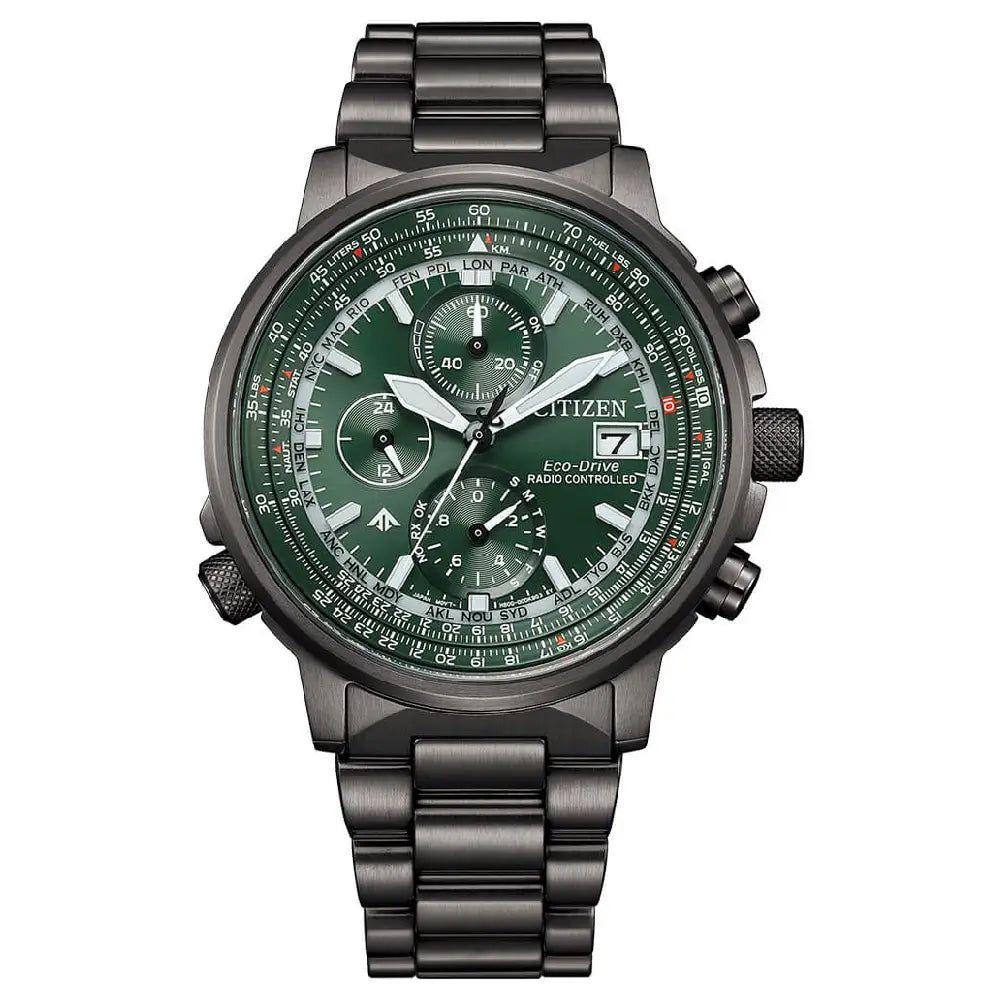 Citizen Promaster Sky Navihawk A-T AT8304-57W Green Dial 41mm Grey Stainless Steel Men's Watch