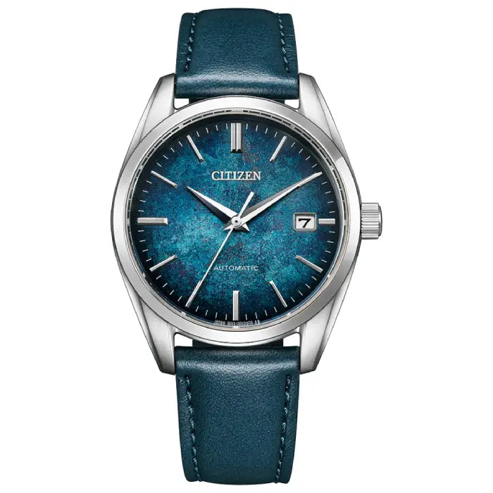 Citizen Collection Mechanical NB1060-12L Blue Silver Leaf Lacquer 38.2mm Leather Strap Men's Watch